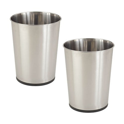 Bath Bliss 5 Liter Small Wastebasket | 2 Pack | Round Open Top | Trash Can | Bathroom | Bedroom | Kitchen | Office | Dorm | Disposal Waste Bin | Garbage | Stainless Steel
