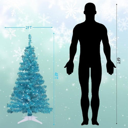 Juegoal 4 FT Pre-Lit Artificial Christmas Tree - Green Tinsel Pine with 70 LED Lights & Timer
