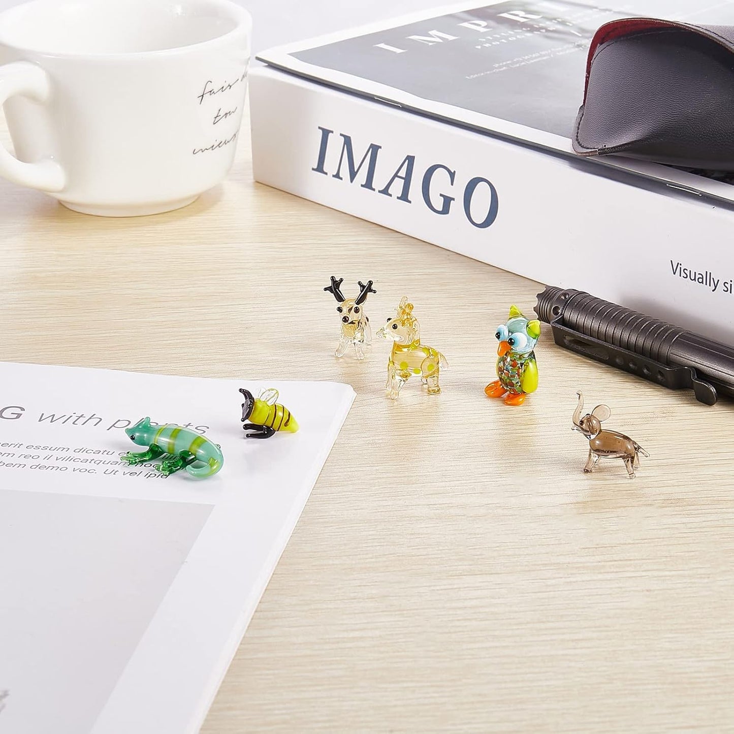 Skiennix 6Pcs Hand Blown Glass Figurines - Unique Christmas Reindeer, Birds, Giraffes & More for Home Decor & Gifts