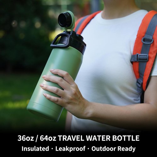 BJPKPK 36oz Insulated Water Bottle - Stainless Steel, Leakproof Spout Lid, Keeps Drinks Hot & Cold | White