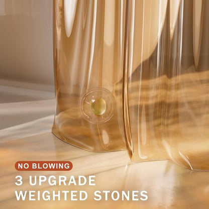 AmazerBath Shower Curtain Liner, EVA Clear Orange-Brown Heavy Duty Shower Curtain and Liner 2-in-1, 72x72 Luxury Plastic Weighted Bathroom Shower Liner, 12 Rustproof Grommets & 3 Heavyweight Stones