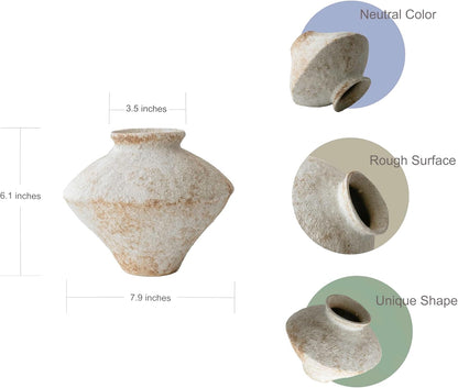Rustic Farmhouse Ceramic Vase - Handcrafted Distressed White Pottery for Home Decor | Perfect for Centerpieces & Gifts