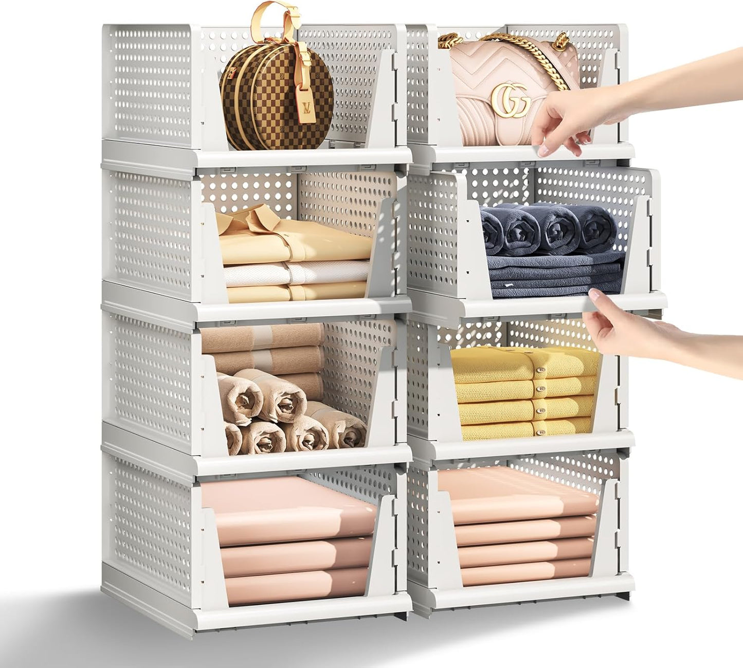 Stackable Plastic Storage Baskets by [Brand Name] - Foldable Closet Organizers for Clothes & Pantry | 5L Size