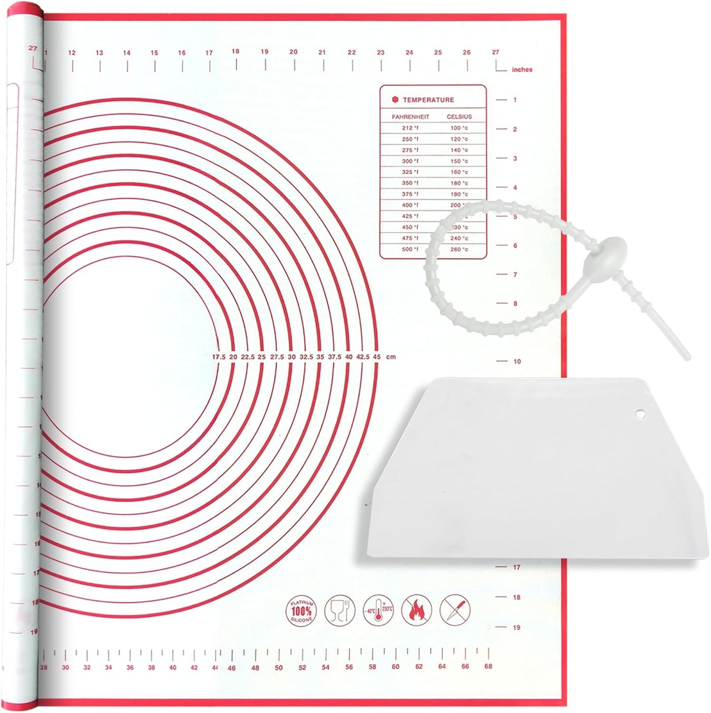 Skiennix Silicone Baking Mat - Extra Large 32x24 Inch Non-Stick Pastry Mat with Dough Scraper & Ties