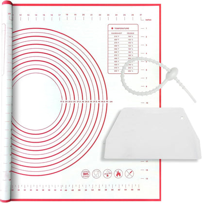 Skiennix Silicone Baking Mat - Extra Large 32x24 Inch Non-Stick Pastry Mat with Dough Scraper & Ties