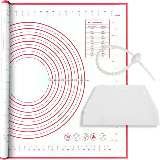 Skiennix Silicone Baking Mat - Extra Large 32x24 Inch Non-Stick Pastry Mat with Dough Scraper & Ties