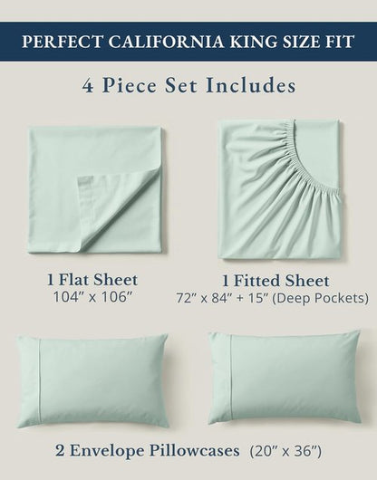 Lane Linen 100% Organic Cotton California King Sheets Set - Soft, Fade Resistant, Fully Elasticized | Cool Blue, Fits Mattresses Up to 15" Deep