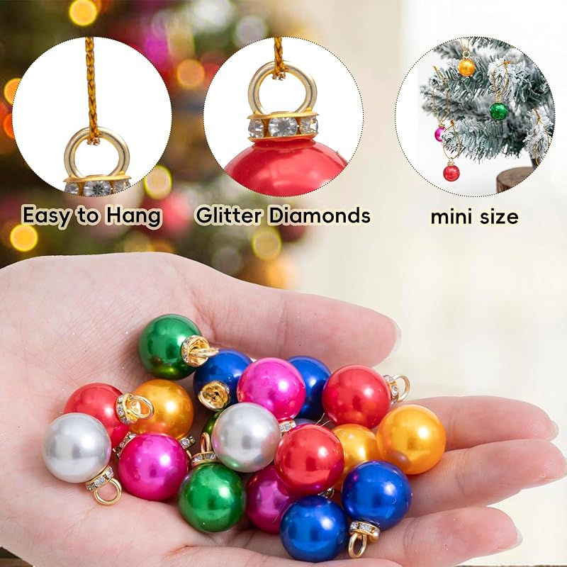 60Pcs Mini Christmas Ball Ornaments Set, 0.6 Inch Glitter Xmas Tree Bulbs in 6 Colors