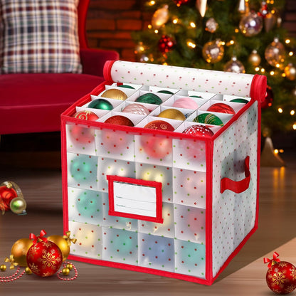 Christmas Tree Ball Organizer by [Brand Name] - Durable Plastic Storage Box for 64 Ornaments