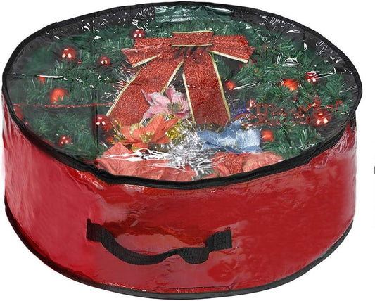 Propik Christmas Wreath Storage Bag - Tear-Resistant Holiday Container with Clear Window | 36" X 36" X 8" (Red)