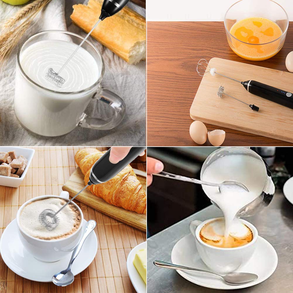 USB Rechargeable Milk Frother Handheld Multi-functional Electric Foam Maker with 2 Stainless Whisks,3-Speed Adjustable Mini Milk Foamer for Blending Bulletproof Coffee, Latte, Cappuccino Hot Chocolate