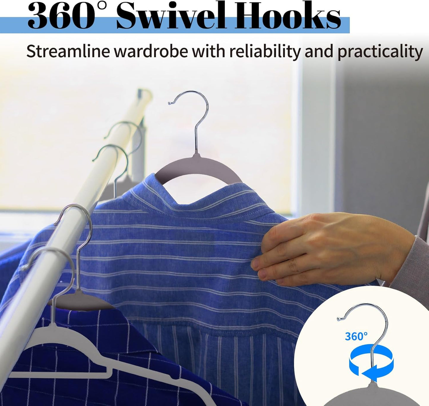 Smartor Grey Velvet Hangers - 20 Pack Heavy-Duty Non-Slip Clothes Hangers with Tie Bar & Shoulder Notches