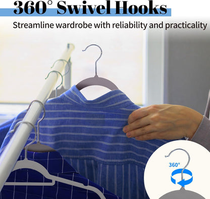Smartor Grey Velvet Hangers - 20 Pack Heavy-Duty Non-Slip Clothes Hangers with Tie Bar & Shoulder Notches