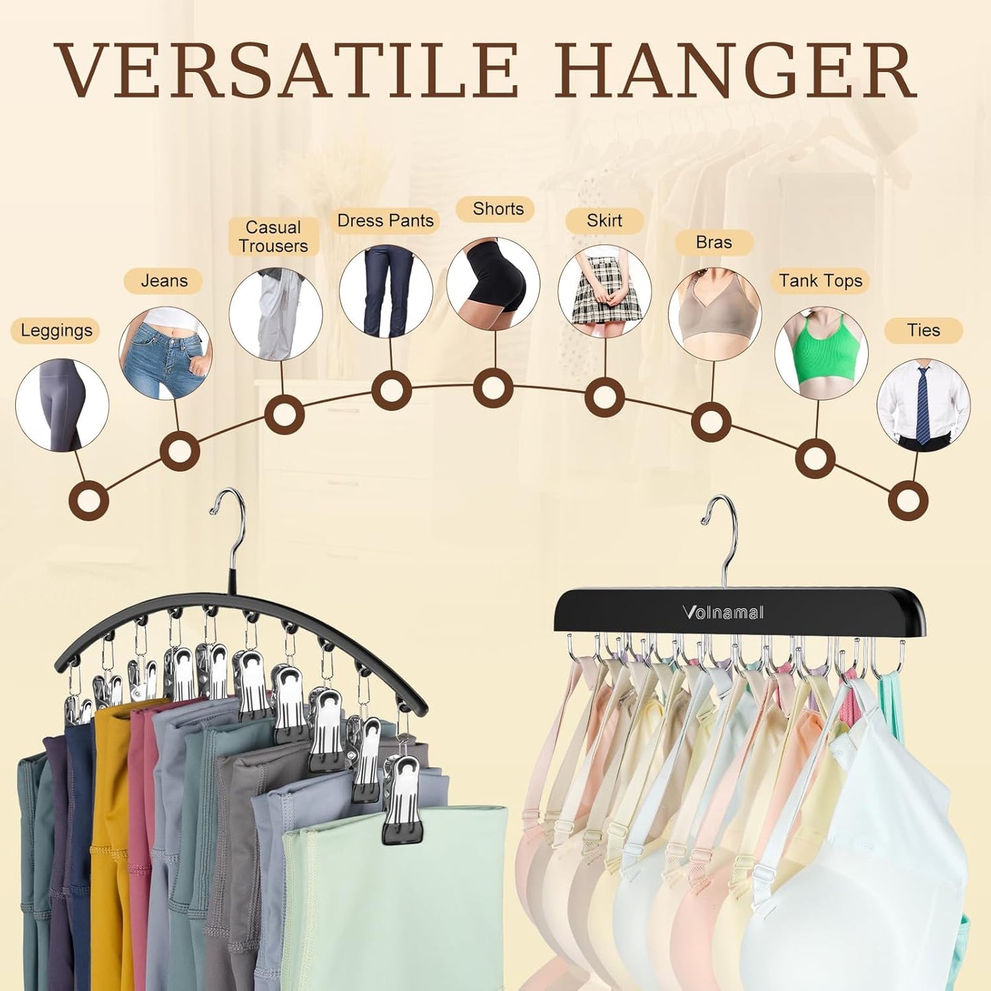 Volnamal Legging Organizer & Bra Hanger - 2-in-1 Space-Saving Closet Solution | Holds 10 Leggings & 20 Bras