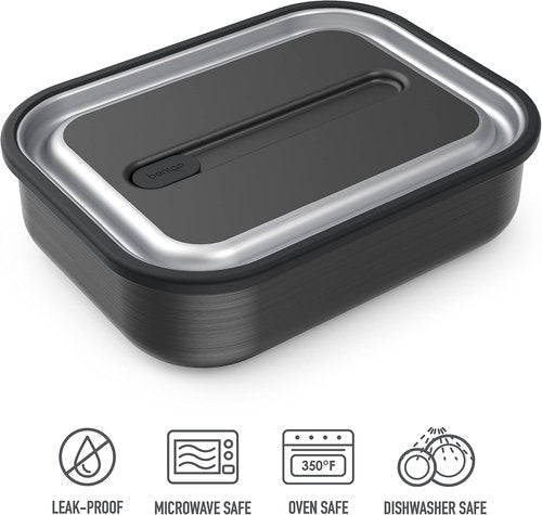 Bentgo MicroSteel Lunch Box - Leak-Proof, Microwave & Oven Safe, Bento-Style with Divider | Carbon Black
