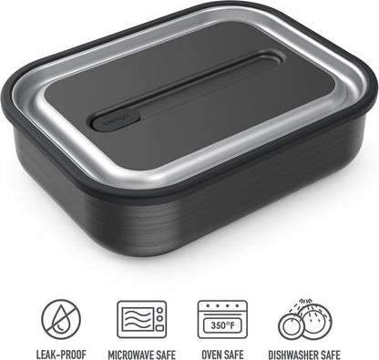 Bentgo MicroSteel Lunch Box - Leak-Proof, Microwave & Oven Safe, Bento-Style with Divider | Carbon Black