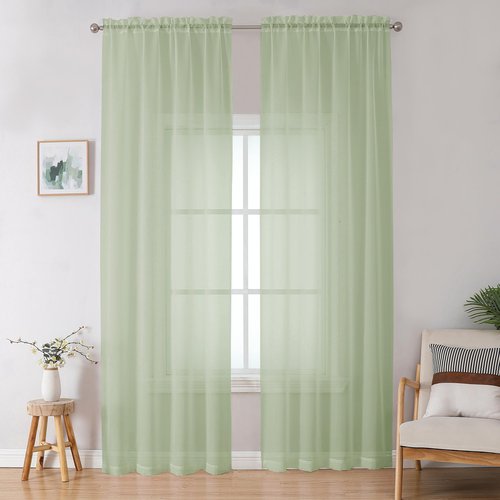 OWENIE Sheer Curtain 96 Inch Long 2 Panels Set, Light Filtering Clear Rod Pocket Soft Sheer Curtain 95 for Bedroom/Living Room, 2Pcs, Each 42" W x 96" L, Light Grey