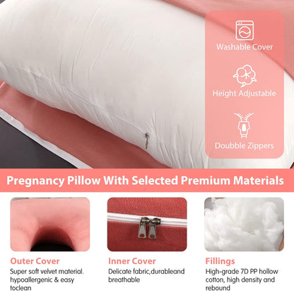 U-Shaped Pregnancy Pillow by [Brand Name] - 57" Full Body Support for Back, Legs & Belly | Velvet Pink