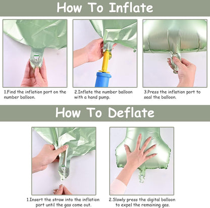 Sage Green Balloon Number 8 - 40 Inch Self-Inflating Foil Helium Balloon for 8th Birthday Party Decorations