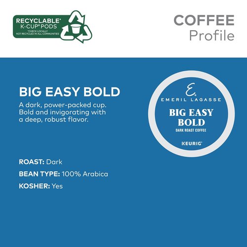 Emeril Big Easy Bold K-Cup Pods - Dark Roast Coffee, 96 Count for Rich Flavor and Convenience