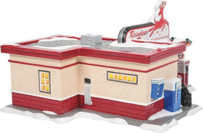 Department 56 | Snow Village Reindeer Gas Station Lit Building - 6.42 Inch, Multicolor Decor