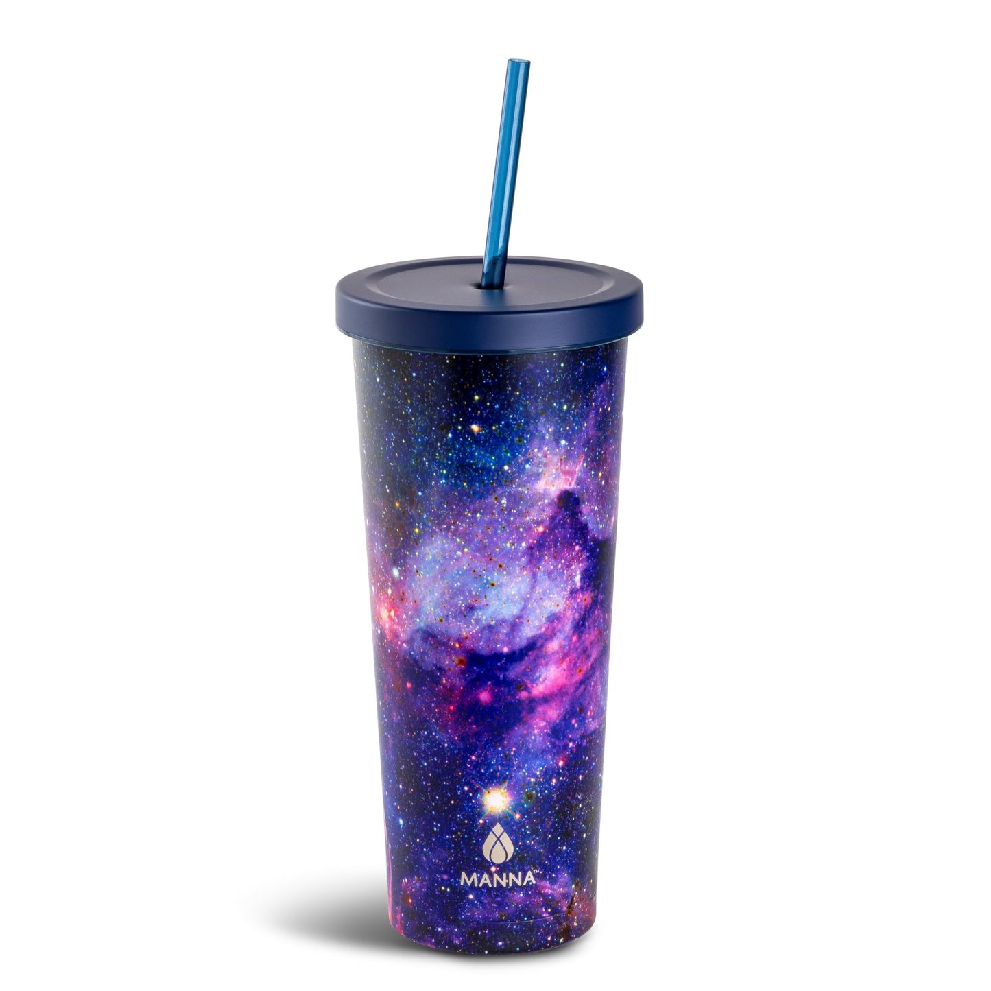 Manna Chilly Double-wall Vacuum Insulated Stainless Steel Tumbler with Splash-proof Lid and Reusable Tritan Straw - 24 Oz - Galaxy