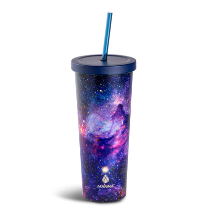 Manna Chilly Double-wall Vacuum Insulated Stainless Steel Tumbler with Splash-proof Lid and Reusable Tritan Straw - 24 Oz - Galaxy