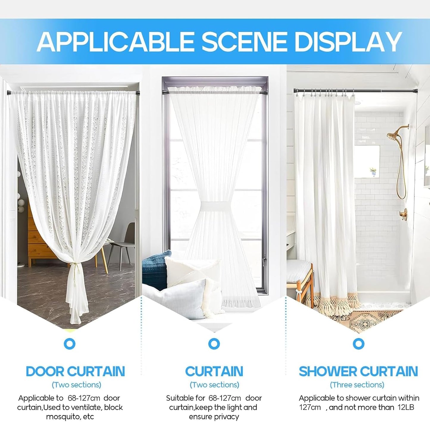 Skiennix Tension Curtain Rod - Adjustable 28-48 Inch Non-Slip Design for Windows & Closets