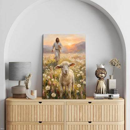 SIXWOOD Canvas Wall Art - Jesus Seeking Lost Sheep | Framed Christian Decor for Living Room, 12x16 in