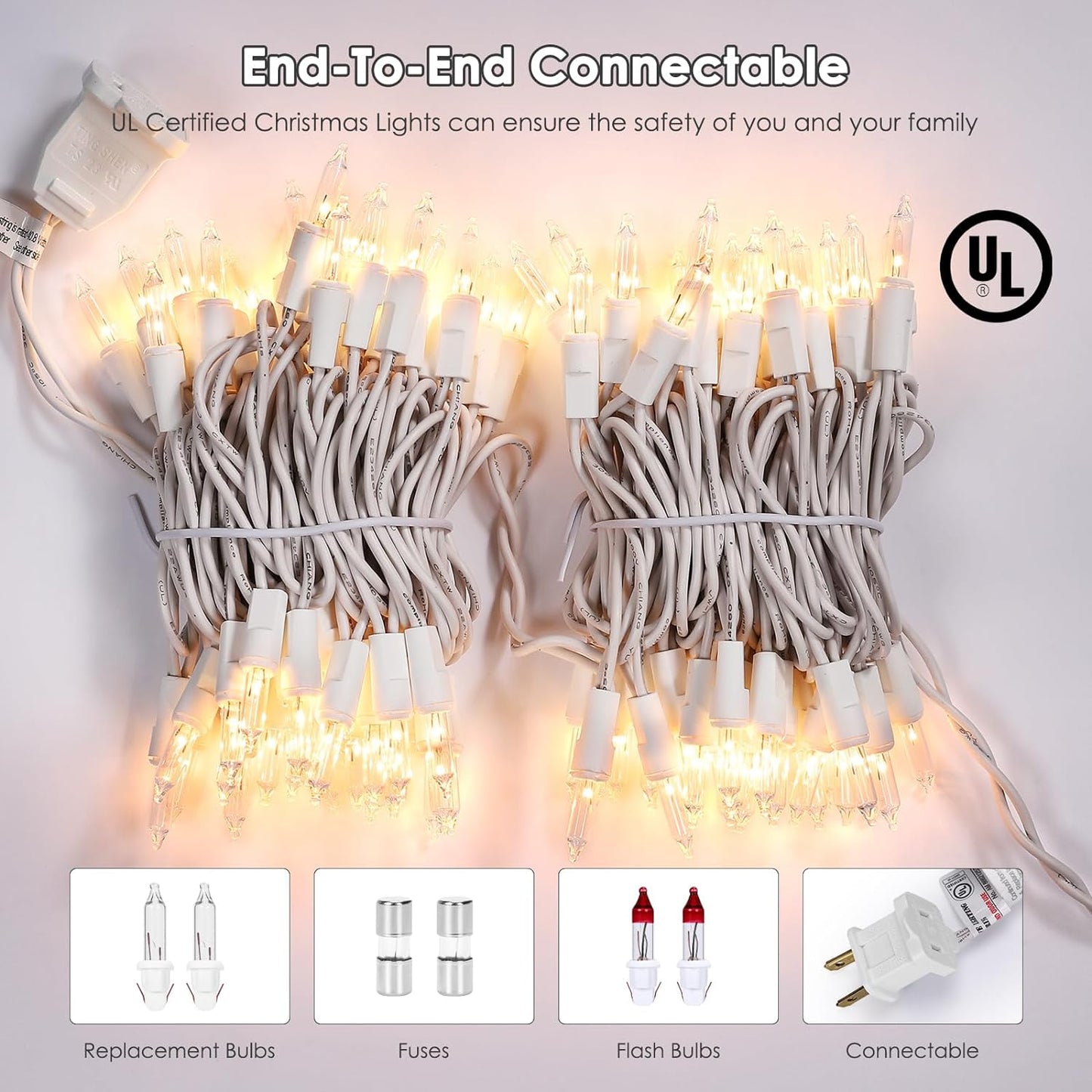 Meteds Christmas Lights - 100 Count Clear Warm White String Lights | UL Certified for Tree, Home & Party Decor