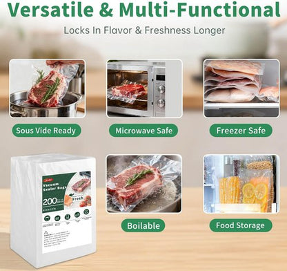 Aotto Vacuum Sealer Bags - 200 Count Quart | 8" x 12" Heavy Duty BPA-Free Food Storage Bags