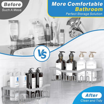 EUDELE Shower Caddy - 2 Pack Adhesive Organizer | Rustproof Stainless Steel for Bathroom & Kitchen Storage
