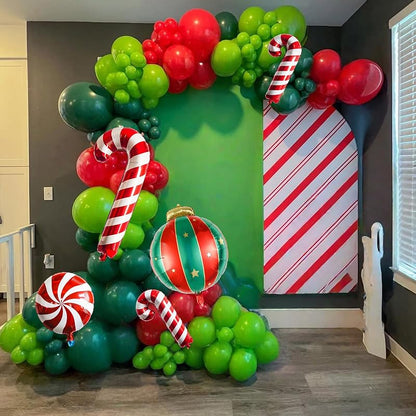 Christmas Balloon Arch Kit 117pc Candy Cane Red & Green Party Decoration, Includes Arch Accessories