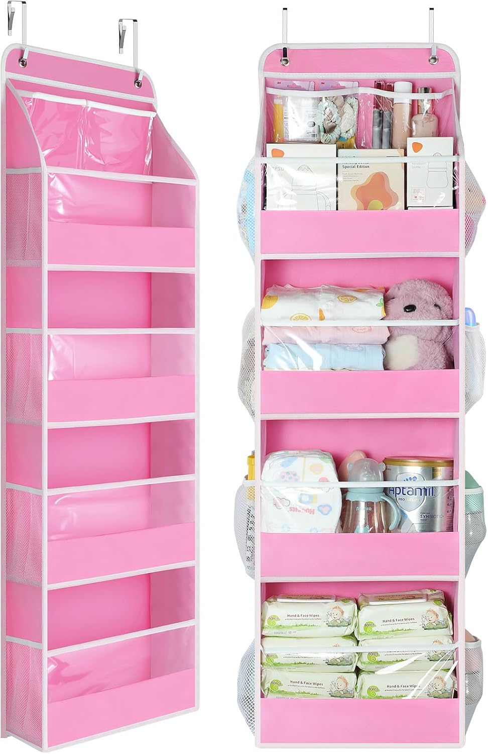 Yecaye 5-Tier Over The Door Organizer - Swing-Proof Hanging Storage with Clear PVC Windows | Bubblegum Pink
