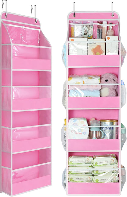 Yecaye 5-Tier Over The Door Organizer - Swing-Proof Hanging Storage with Clear PVC Windows | Bubblegum Pink