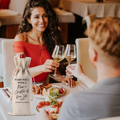 BQXS Going Away Gifts for Friends Leaving Away Farewell Retirement Gifts for Women Coworkers New Beginning New Business Owner Gifts for Women Men Pairs Well With A New Chapter of Your Life Wine Bag