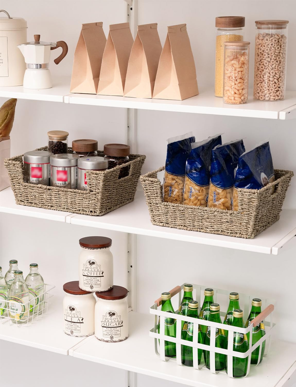 StorageWorks Wicker Storage Basket - Stackable Seagrass Pantry Organizers | 2-Pack for Efficient Storage
