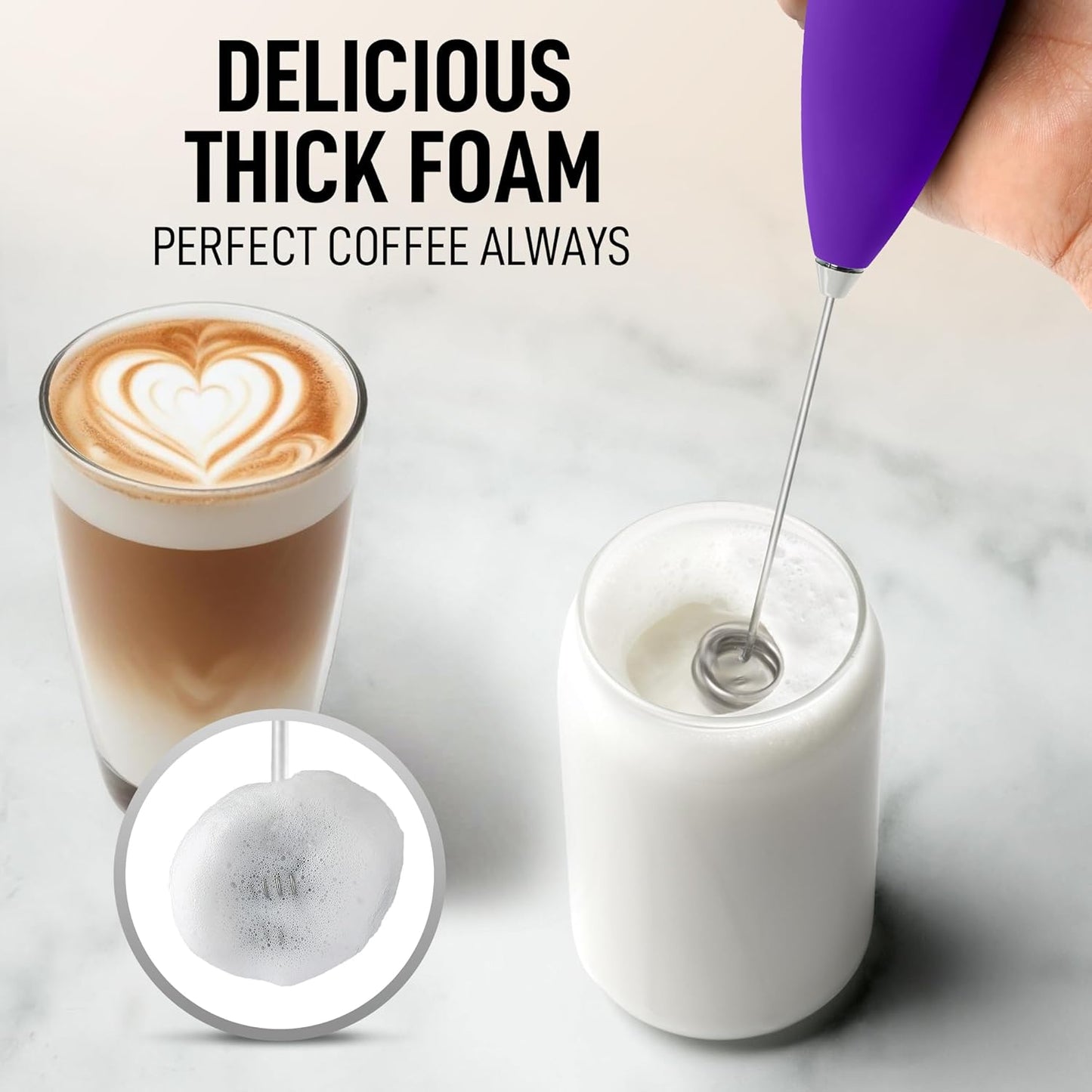 Zulay Kitchen Milk Frother - Powerful Handheld Whisk for Coffee, Lattes & Matcha | Includes 4 Duracell Batteries