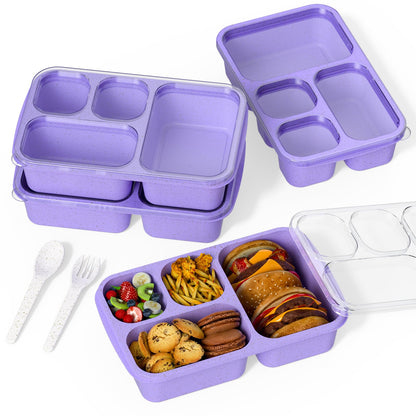 Bento Box for Adults and Snack Containers Set of 4 - Stackable, with 4 Compartments, Microwave & Dishwasher Safe, BPA Free - Reusable Meal Prep Containers for Kids and Adults (Purple)