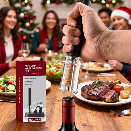 5 Pcs Air Pump Wine Opener Set with Foil Cutter, Wine Pourer, Vacuum Stopper and Storage Base NUCOKRS Corkscrew Great Gift for Wine Lovers