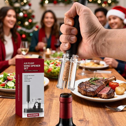 5 Pcs Air Pump Wine Opener Set with Foil Cutter, Wine Pourer, Vacuum Stopper and Storage Base NUCOKRS Corkscrew Great Gift for Wine Lovers