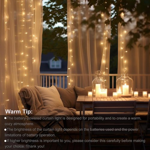Echosari 300 LED Curtain Lights - Battery Operated Fairy Lights with Remote Timer | 9.8ft x 9.8ft Warm White for Bedroom, Patio, Wedding Décor