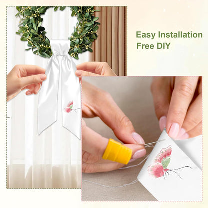 Skiennix 4Pcs White Wreath Sash - Blank Ribbon for Easter & Spring Decor | 5in x 44in