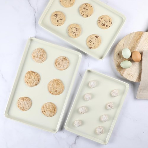 Martha Stewart Gallen 3-Piece Cookie Sheet Set | Ceramic Nonstick Baking Pans - 13", 15", 17" - Oven Safe to 450°F, Easy to Clean