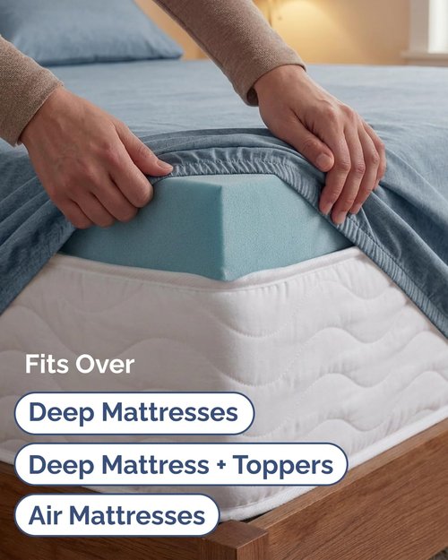 Extra Deep Twin XL Sheet Set - 4 Piece Breathable and Cooling Sheets - Hotel Luxury Bedding for Women, Men, Kids & Teens - Easy Secure Fit - Soft & Wrinkle Free - Extra Deep Pockets - Heathered Blue
