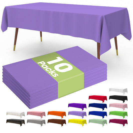 Pureegg Premium Disposable Table Cloth - 10 Pack, 54 x 108 Inch Table Cloths for Parties, Decorative Tablecloths for Rectangle Tables, Lavender Plastic Table Cover, Leakproof & Sturdy, Lavender