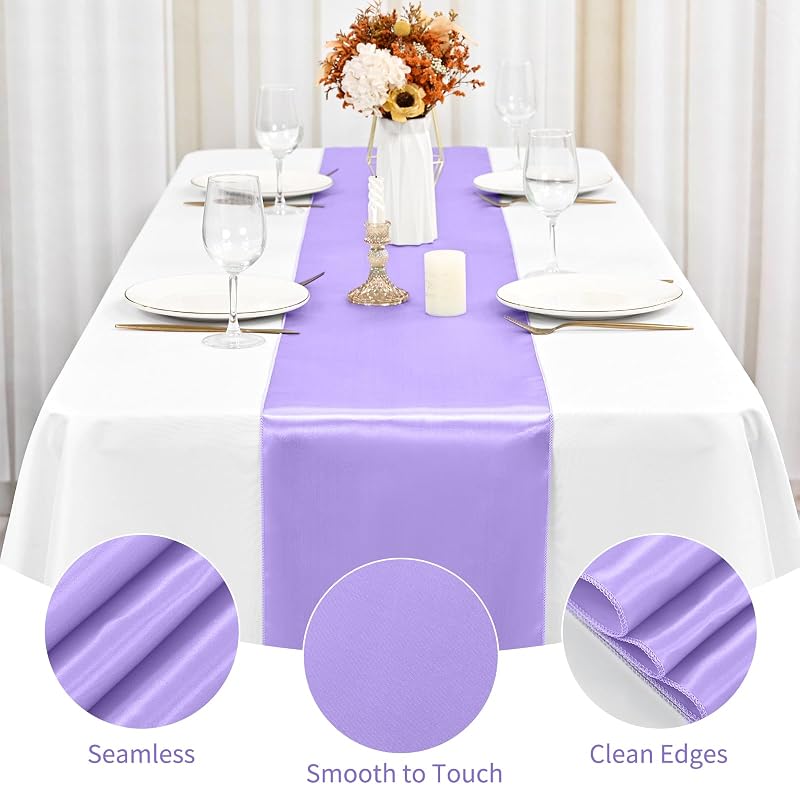 Lavender 20 Pack Satin Table Runner 12 x 72 Inches - Premium Polyester Wrinkle-Free Linens (Variation: Lavender+20 Pack 30 x 183 cm)
