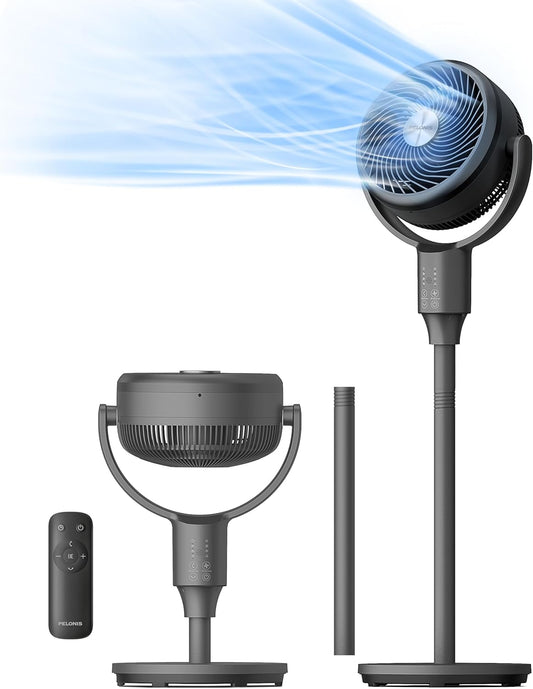 Pelonis Pedestal Fan - Ultra OmniFlow Air Circulator with 135°+90° Oscillation | Quiet 3-Speed Floor Fan with Remote & Timer