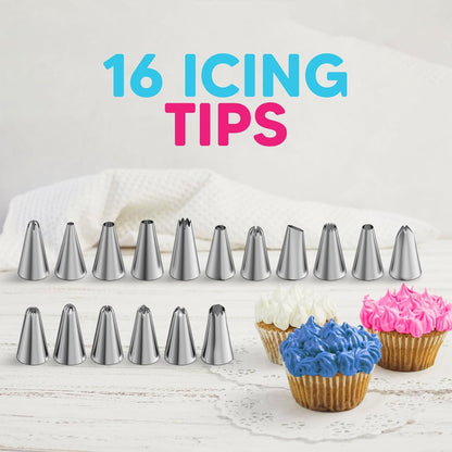 Riccle Cake Decorating Kit - 124 Pcs Piping Bags & Tips Set with 16 Tips, 3 Scrapers & More | 11.8 Inch