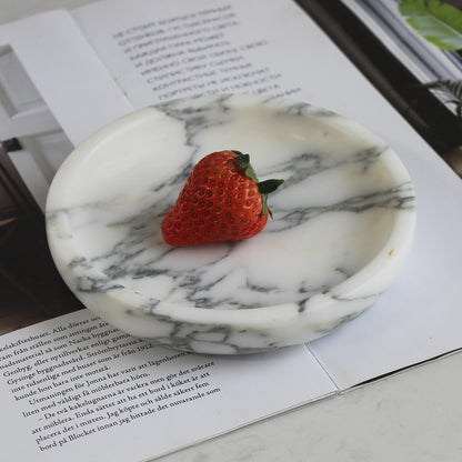 Natural Marble Jewelry Dish 5.5", Trinket Dish for Ring Earring, Gift for Woman Daugther (Arabescato Calacatta)
